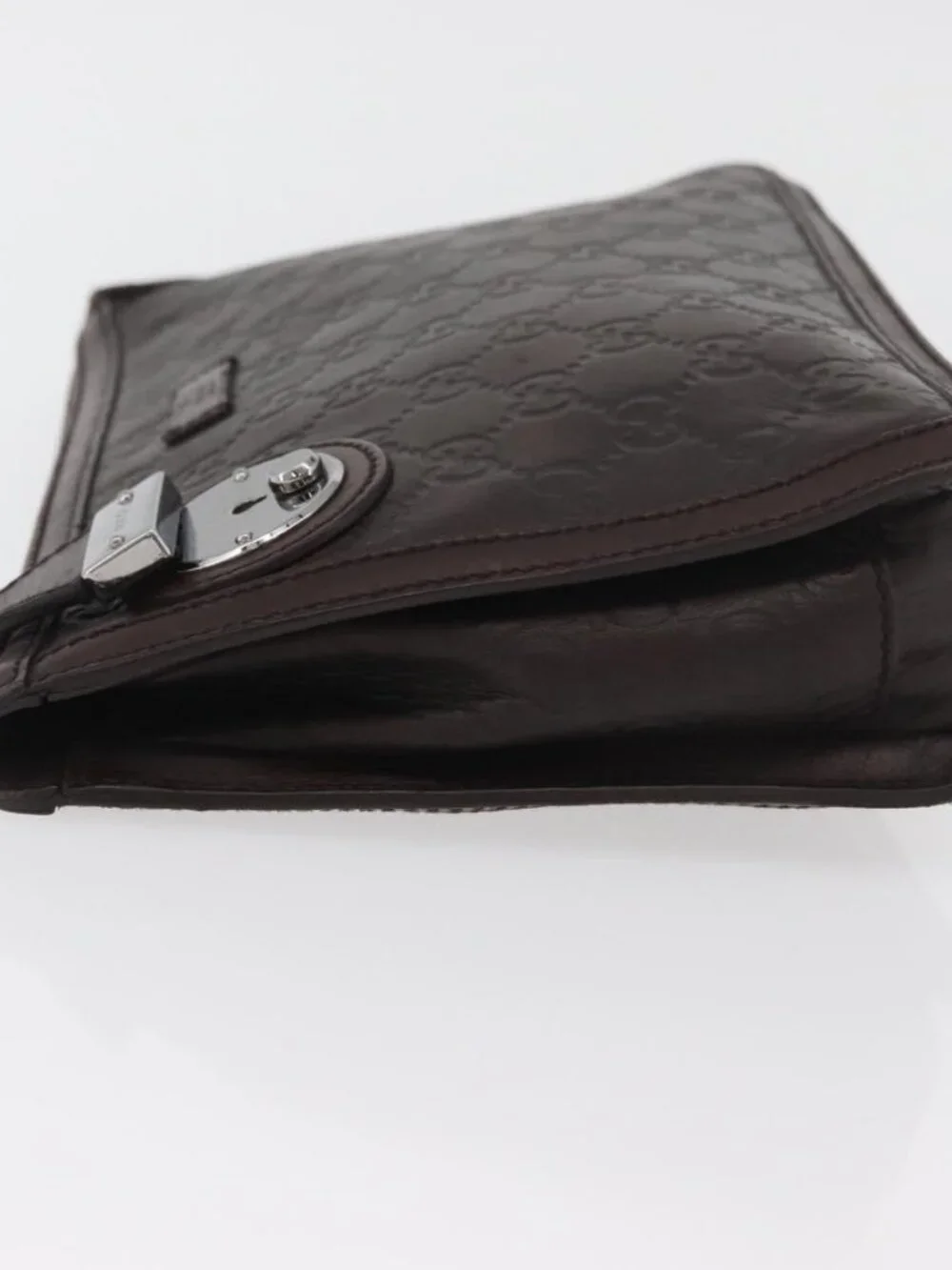 GUCCI GG Canvas Guccissima Clutch Bag Leather Brown 152600 Auth ka3732